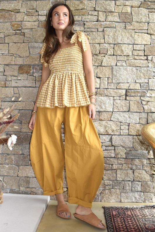 Nonni Gingham Bandeau Cami Mustard